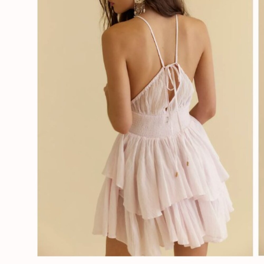 Free People Pale Pink Tiered Mini Dress